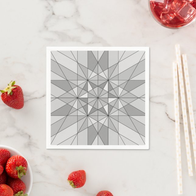 Grey black white Mosaic Triangle retro Pattern Napkin (Insitu)