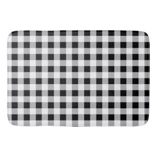 Grey Black White Plaid Check Pattern Bath Mat