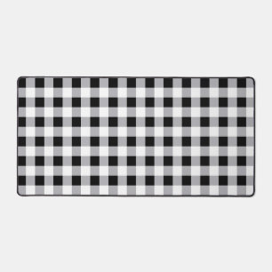 Grey Black White Plaid Check Pattern  Desk Mat