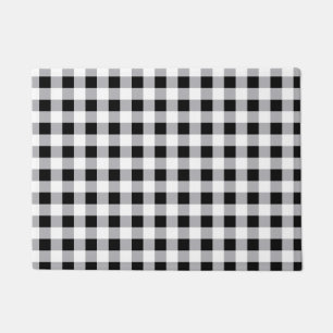 Grey Black White Plaid Check Pattern Doormat