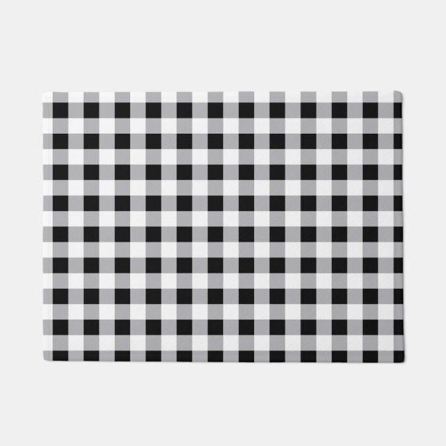 Grey Black White Plaid Check Pattern  Doormat (Front)