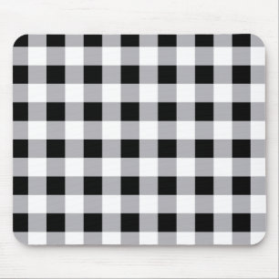 Grey Black White Plaid Check Pattern Mouse Pad