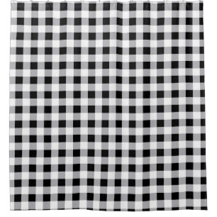 Grey Black White Plaid Check Pattern Shower Curtain