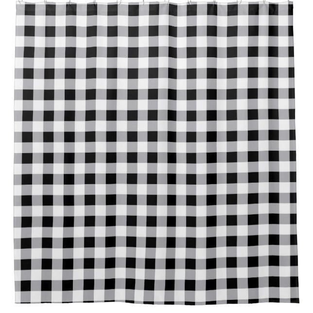 Grey Black White Plaid Check Pattern  Shower Curtain (Front)