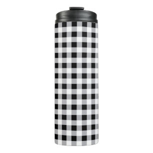 Grey Black White Plaid Check Pattern Thermal Tumbler