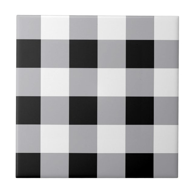 Grey Black White Plaid Check Pattern  Tile (Front)