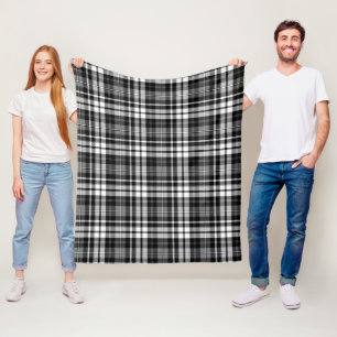 Grey Black White Plaid Tartan Fleece Blanket