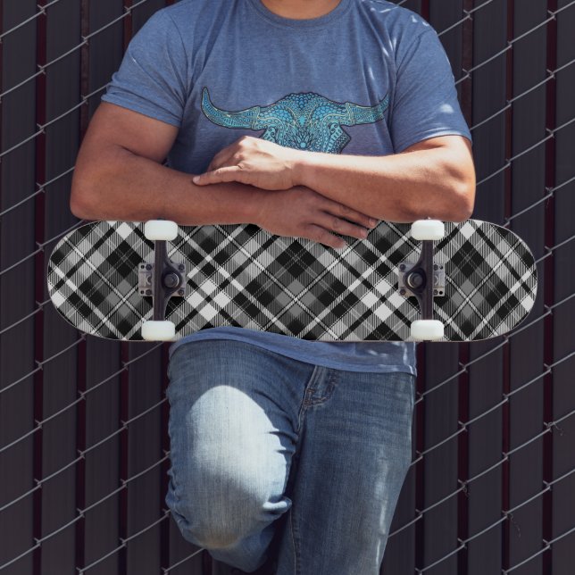 Grey Black White Plaid Tartan  Skateboard (Outdoor 3)