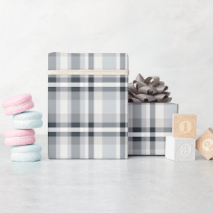Grey, Black & White Plaid Wrapping Paper