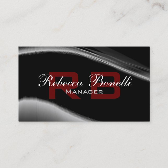 Grey Black White Red Monogram Business Card (Front)