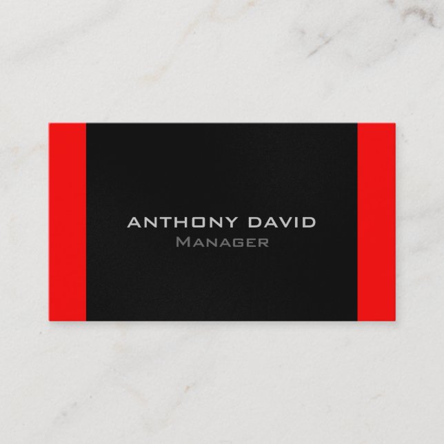 Grey Black White Red Stripes Simple Business Card (Front)