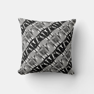 Grey Black White Slanted Abstract Small Tile Motif Cushion