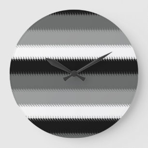 Grey Black White Stripes Design Large Clock