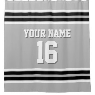 Grey Black White Stripes Sports Jersey Shower Curtain