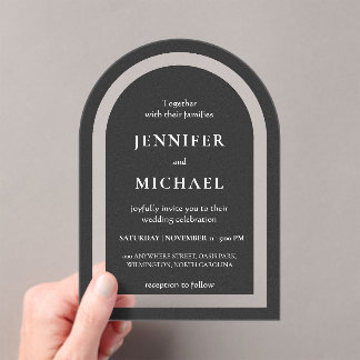 Grey black white text wedding acrylic invitations