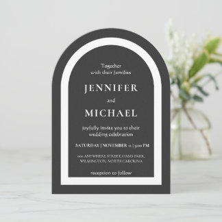 Grey black white text wedding invitation