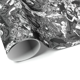 Grey Black Witchy Gothic Victorian Goth Baphomet Wrapping Paper