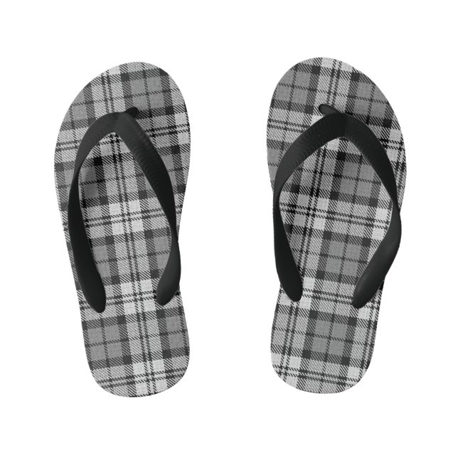  Grey Blackwatch Tartan Plaid Design  Kid's Jandals (Footbed)