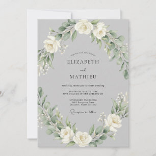 Grey Blossom Garland Wedding Invitation