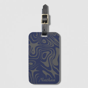 Grey Blue Abstract Liquid Pattern Personalised Luggage Tag