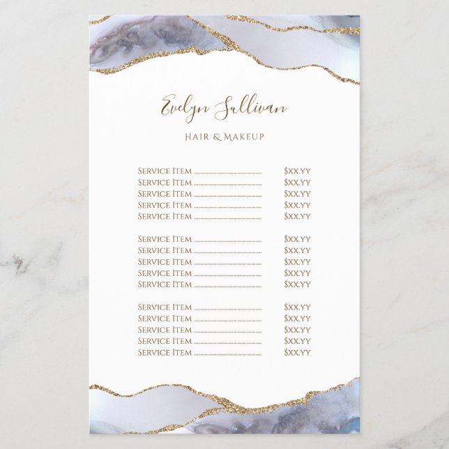 Grey blue agate price list flyer (Front)