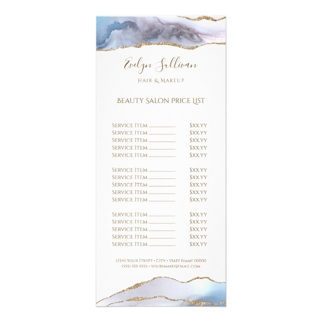 Grey blue agate price list rack card (Front)