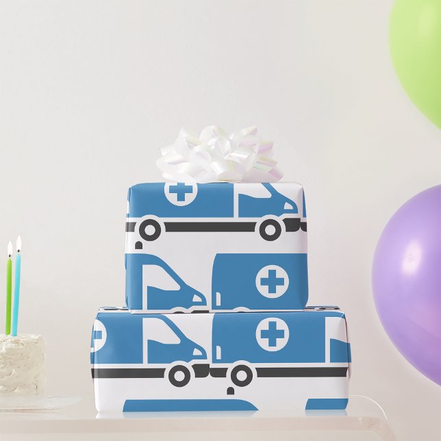 Grey Blue Ambulance Wrapping Paper (Creator Uploaded)