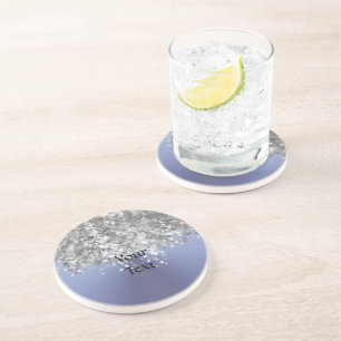 Grey blue and faux glitter coaster