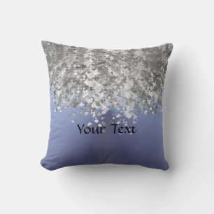 Grey blue and faux glitter cushion