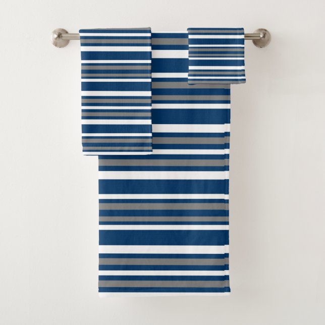 Grey Blue and White Stripes Bath Towel Set (Insitu)