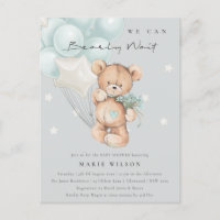 Grey Blue Bear Bearly Wait Balloon Baby Shower