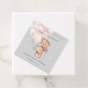 Grey Blue Bearly Wait Bear Balloon Baby Shower Favour Tags