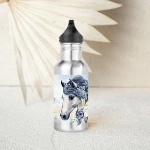 Grey blue beige horse personalized name 532 ml water bottle