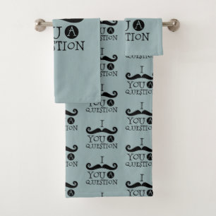Grey Blue Black Moustache Humour Bath Towel Set