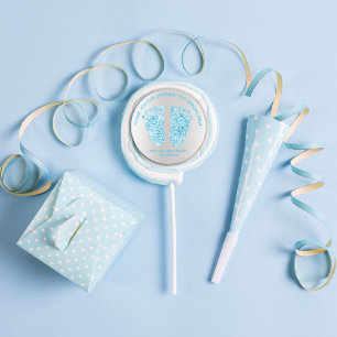 Grey Blue Boy Glitter Feet Baby Shower Favour Than Classic Round Sticker