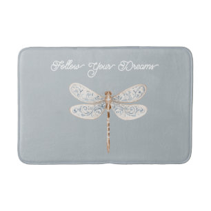 Grey Blue Bronze White Dragonfly Bath Mat