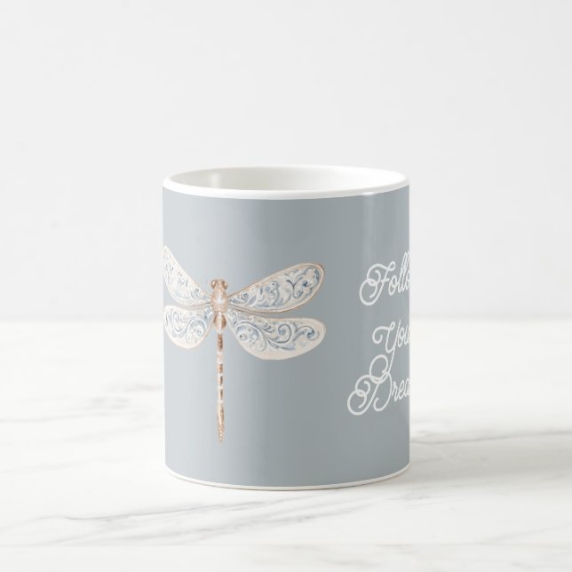 Grey Blue Bronze White Dragonfly Coffee Mug (Center)