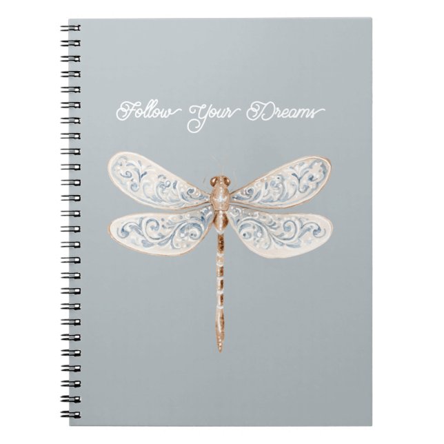 Grey Blue Bronze White Dragonfly Notebook (Front)