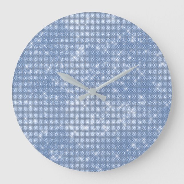 Grey Blue Celestial Sequin Diamond Sparkly Large Clock (Front)