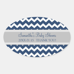 Grey Blue Chevron Baby Shower Favour Stickers