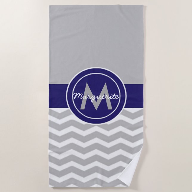 Grey Blue Chevron Beach Towel (Front)