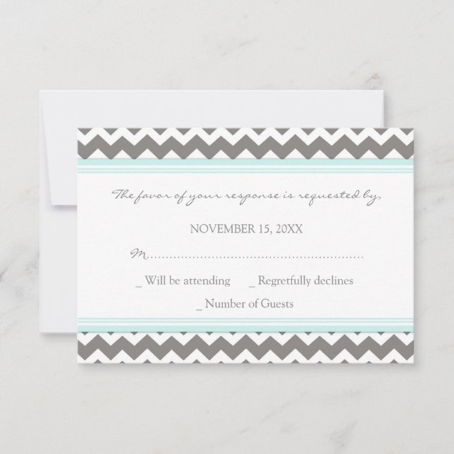 Grey Blue Chevron RSVP Wedding Card (Front)