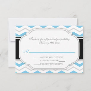 Grey & Blue Chevron Wedding Reception RSVP Cards