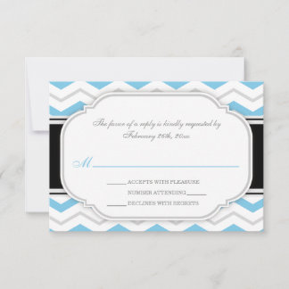 Grey & Blue Chevron Wedding Reception RSVP Cards