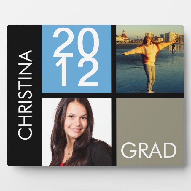 Grey blue colour block class year graduation plaque (Front)