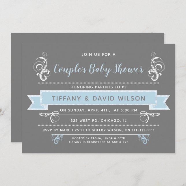 grey blue Couples Baby shower Invitation (Front/Back)