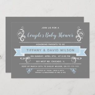 grey blue Couples Baby shower Invitation