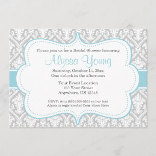 Grey Blue Damask Invitation