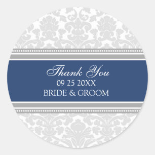 Grey Blue Damask Thank You Wedding Favour Tags
