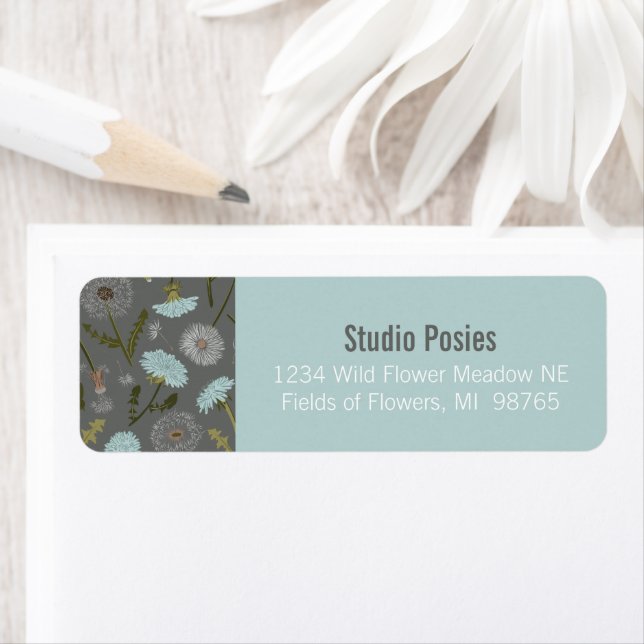 Grey Blue Dandelion Whimsical Flowers Pattern (Insitu)